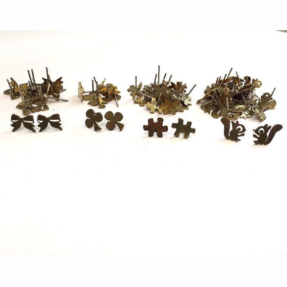 47 pairs Sterling Silver Animal Brass Owl Puzzle Squirrel Post Stud Earrings Lot - Picture 3 of 8